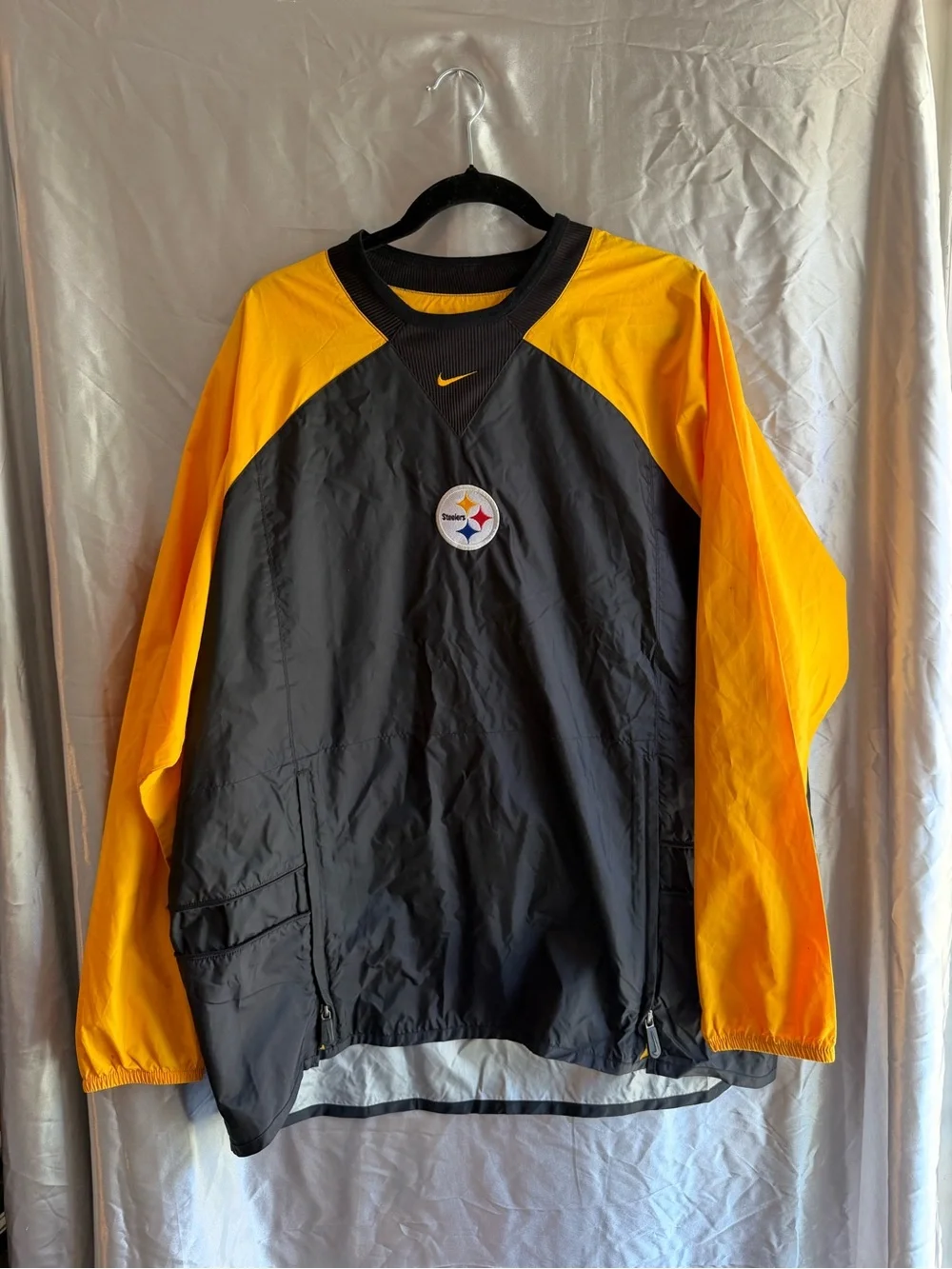 Vintage Nike Men’s Black and Yellow Pullover Wind Jacket Steelers Patch Size XL